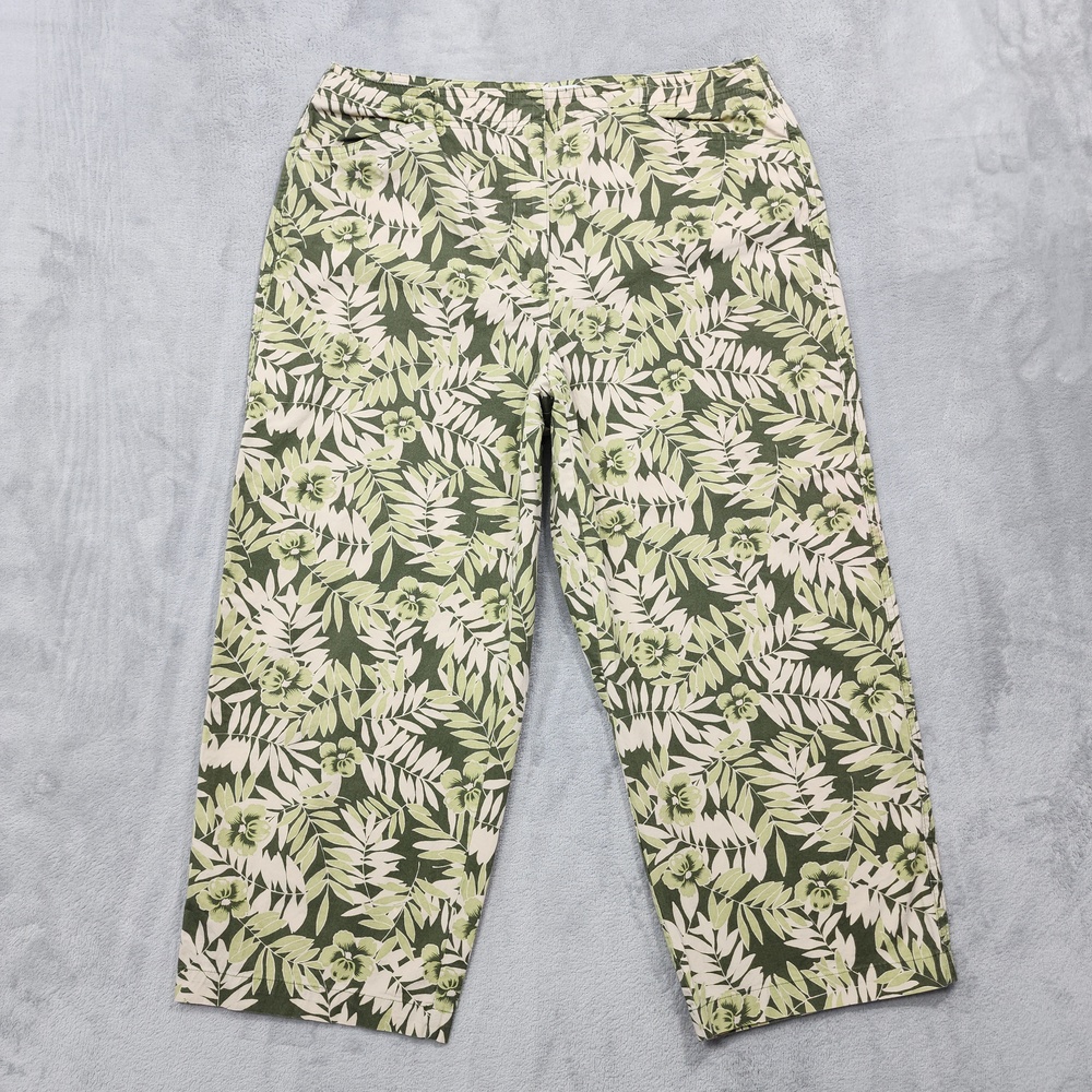 Vintage Villager Pants Womens 12 Green Floral Capri Crop Stretch Casual Tropical